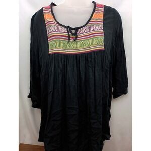 Earthbound L aztec black‎ south western colorful festive blouse